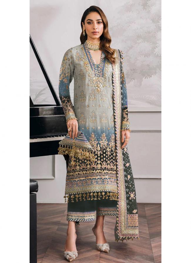 Georgette Grey Eid Wear Embroidery Work Pakistani Suit